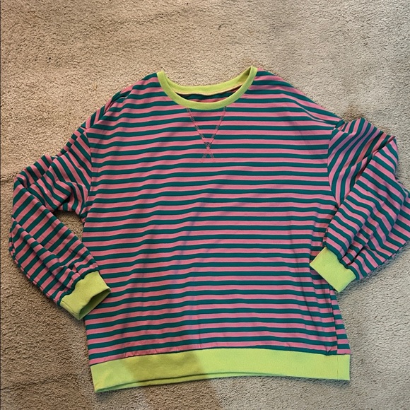 Women’s oversized striped sweatshirt crewneck long sleeve pullover- medium - Picture 4 of 7